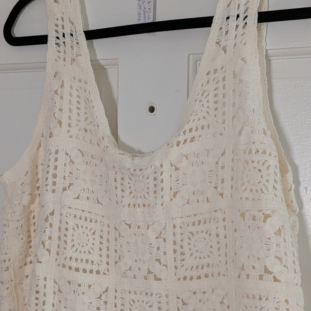 Three Dots Crochet Overlay Wide Leg Jumpsuit Cream Boho Size Large - Picture 5 of 7